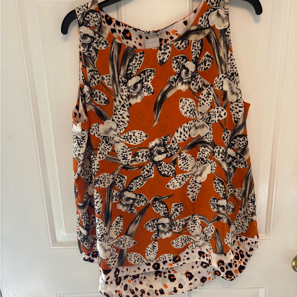 Chico's Orange and Black Floral Blouse